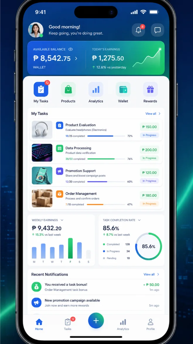 Mobile task dashboard preview